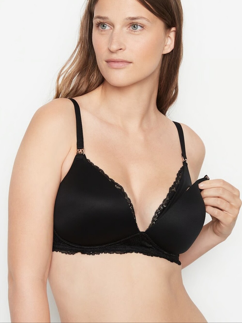 Victoria's Secret NWT Black Lace Wing Trim Nursing Bra Wireless Nursing Bra 34DD
